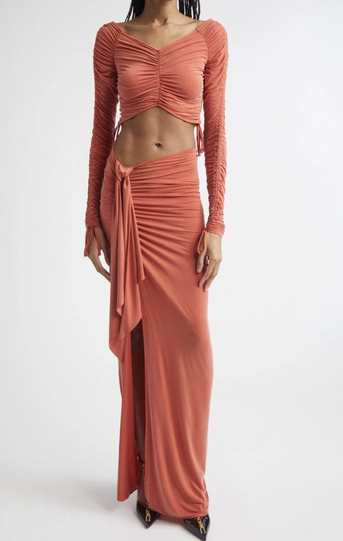 Balmain Burnt Orange Set, Long Sleeve and Skirt, XS