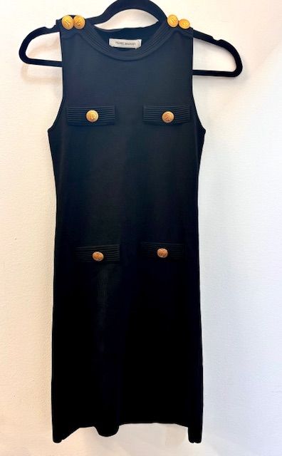 Pierre Balmain Sleeveless Black Dress with Gold Buttons