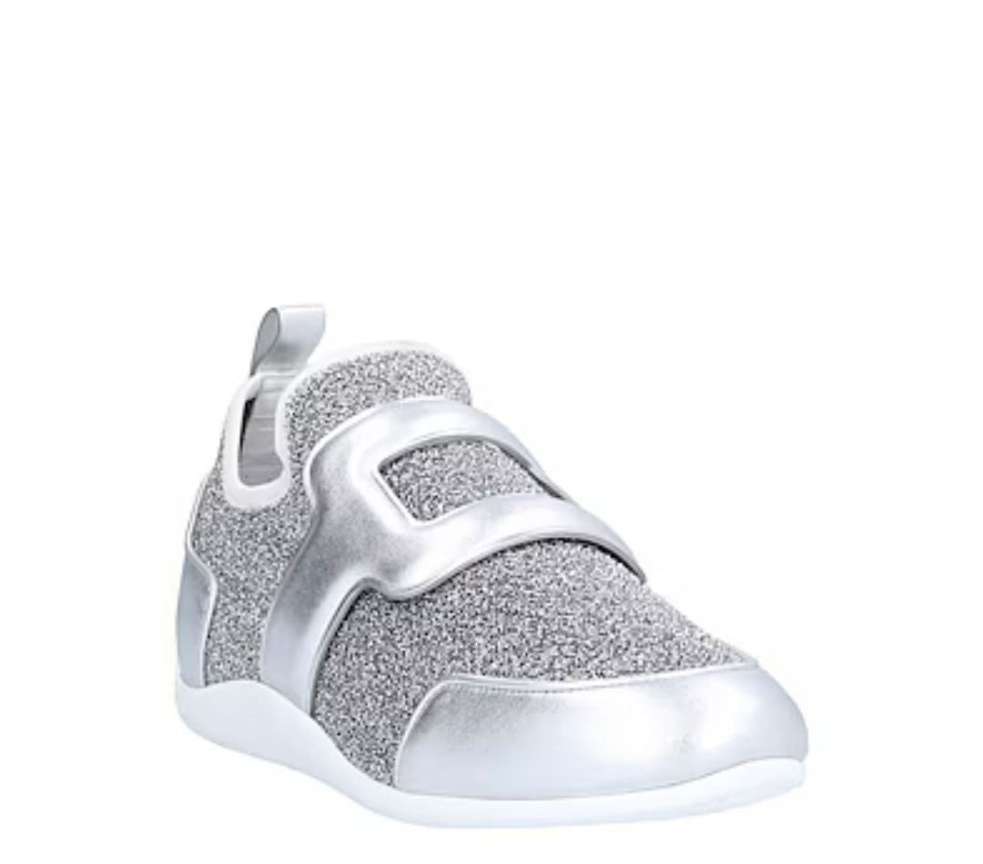 Roger Vivier Sparkly Sneakers with Leather Buckle