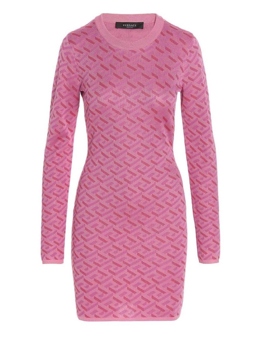 Versace Pink Jacquard Long Sleeve Mini Dress