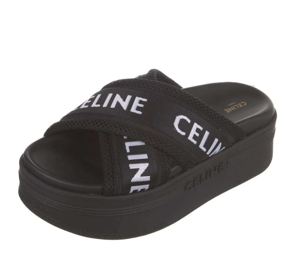 CELINE black logo platform sandals