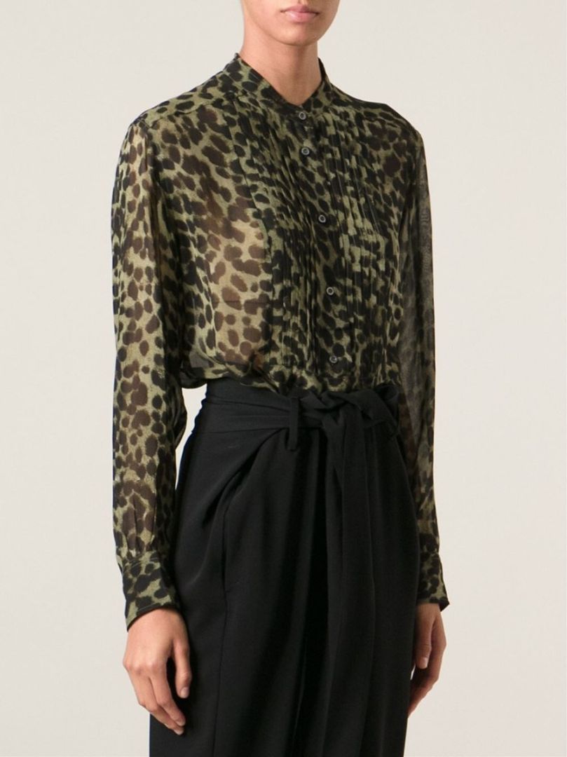 ISABEL MARANT ETOILE green leopard pring half button sheer top