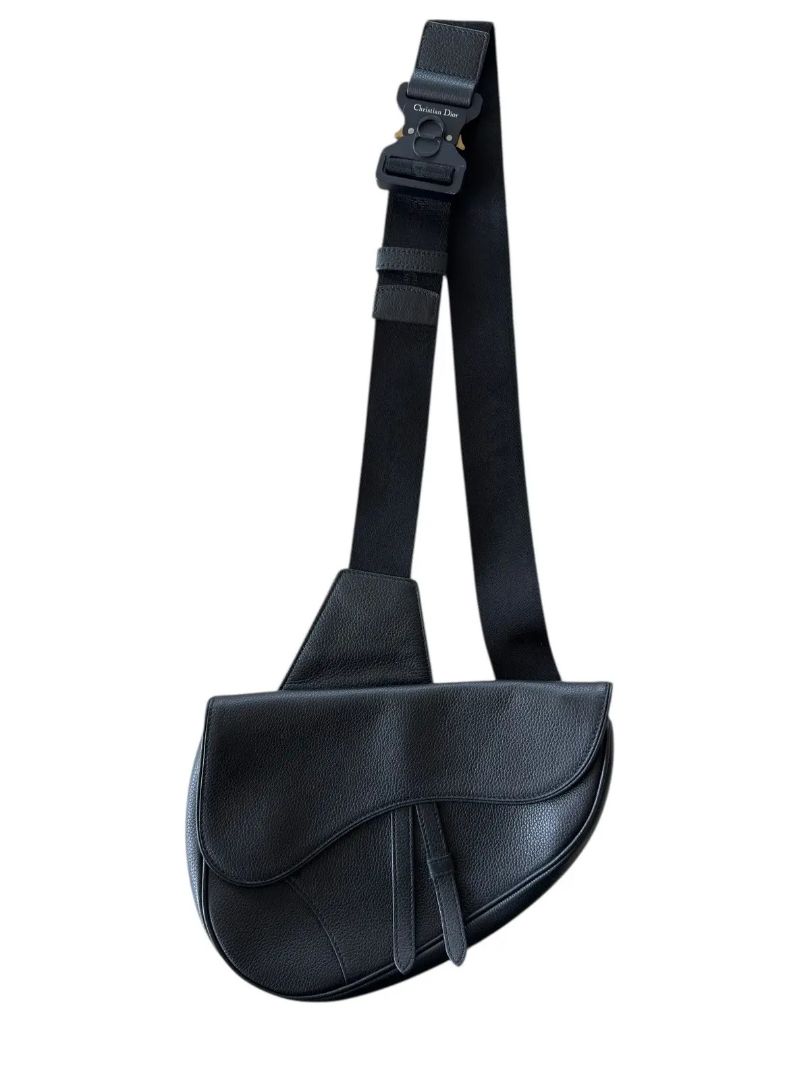 DIOR MENS black saddle bag with thick black strap, with custom insert inside, w dust bag