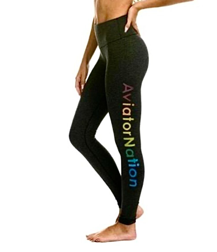 Aviator Nation Leggings with Rainbow Writing