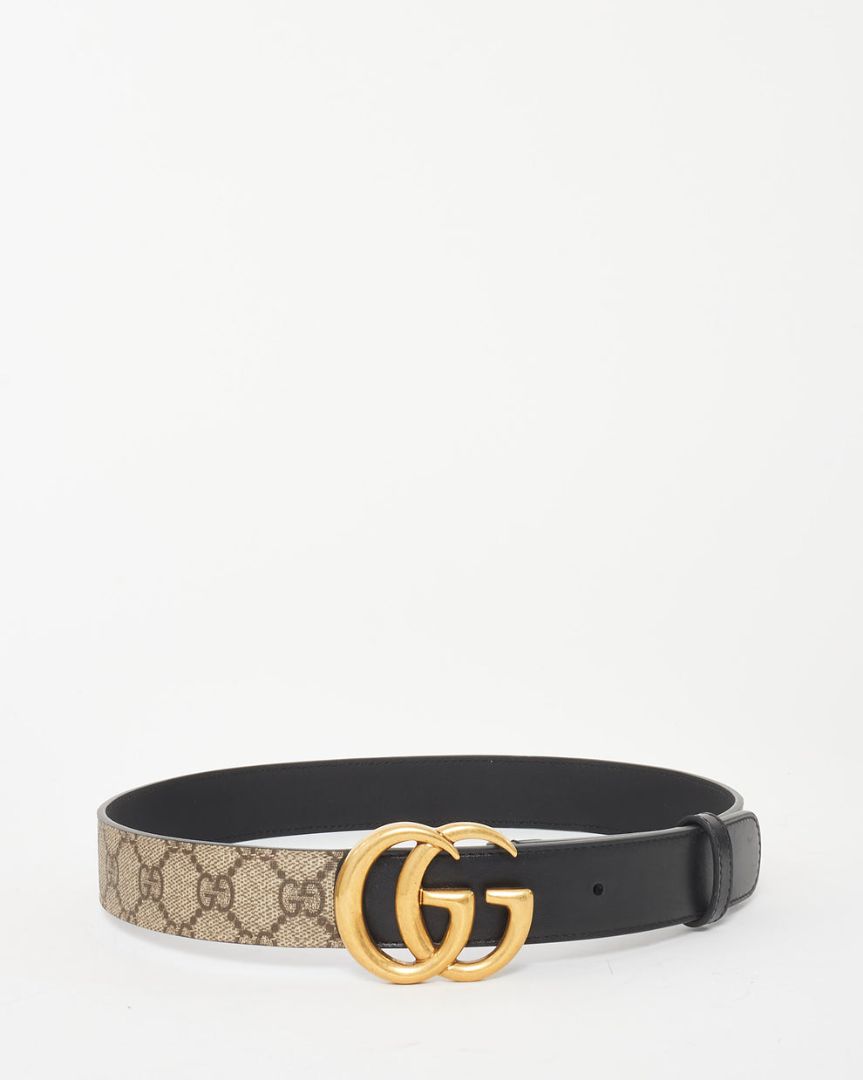 GUCCI Leather and Monogram GG Belt