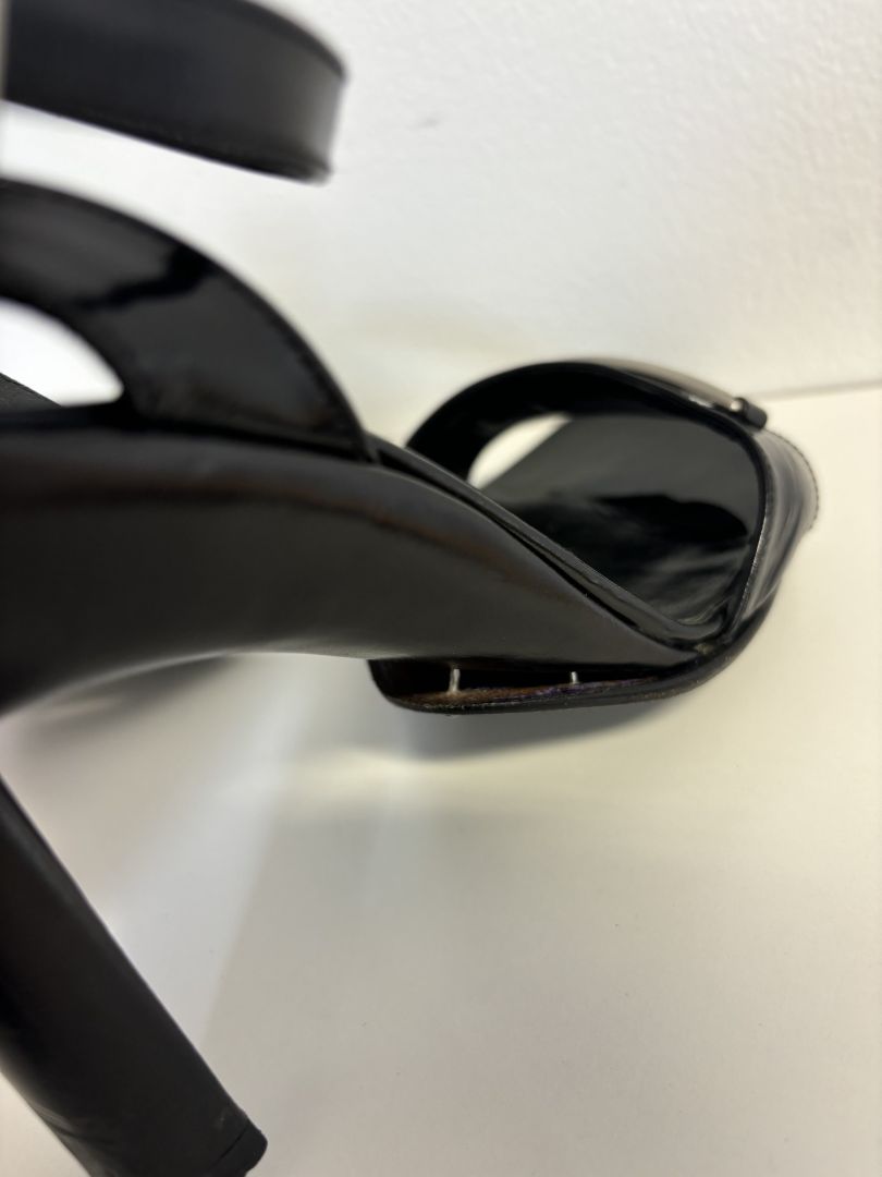Prada Ankle Strap Heel with Silver Logo