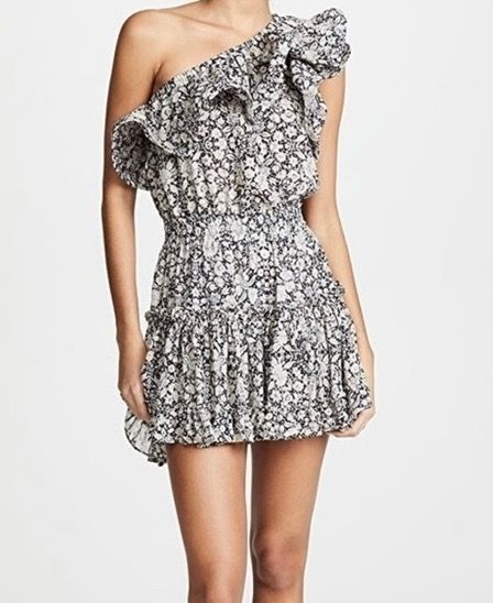 Misa Los Angeles one shoulder black white pink floral dress