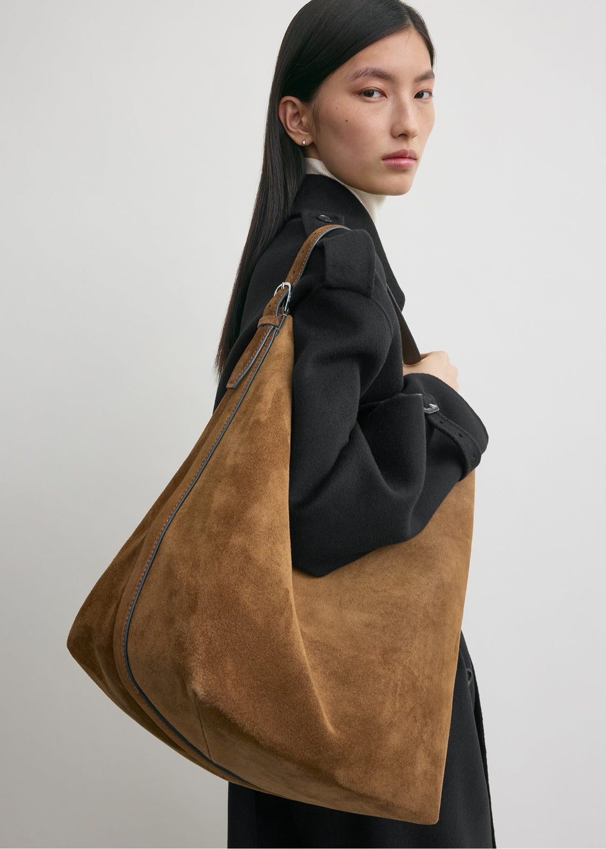 Toteme Belted Tote in brown tan suede