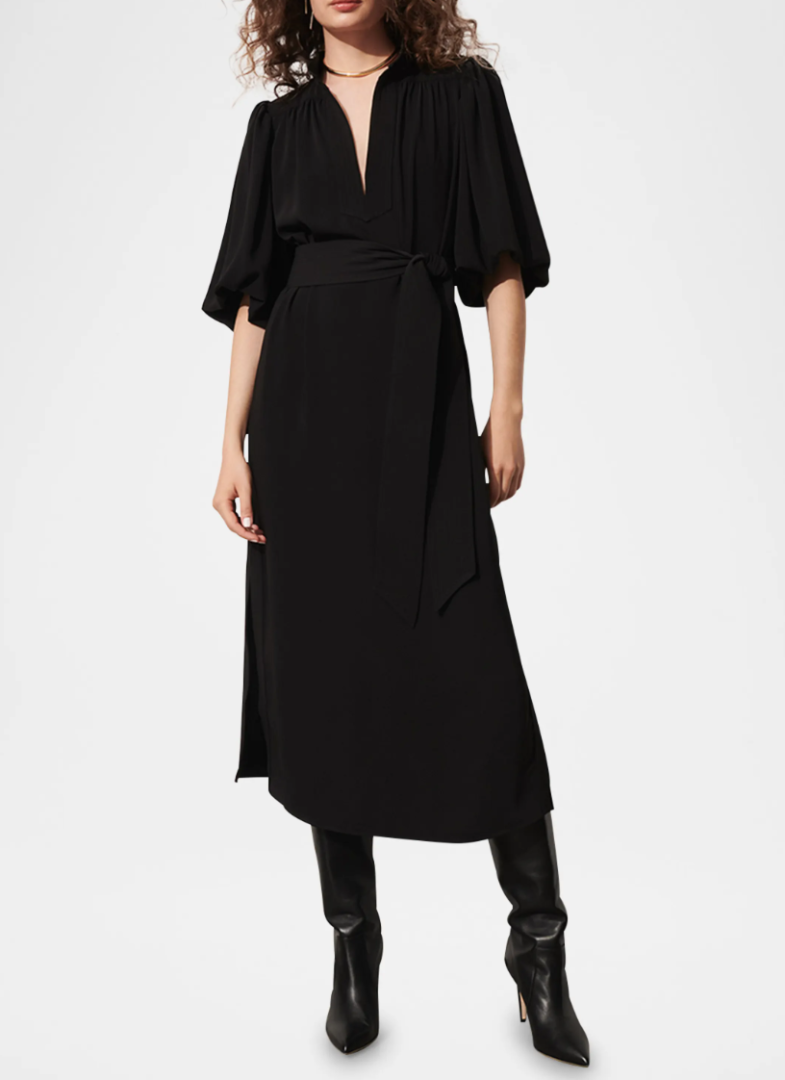 FIGUE Dani Puff-Sleeve Belted Midi Dress