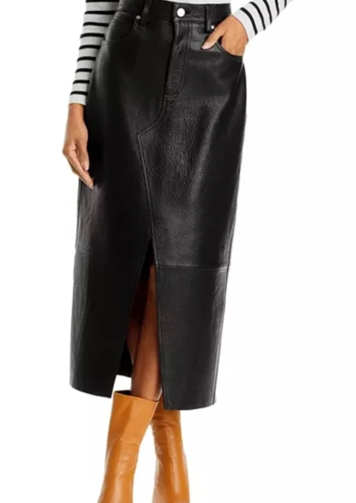 Frame Leather Midi Skirt