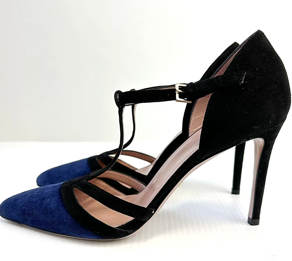 Gucci Navy Black Suede Pointed Toe D'orsay Pumps