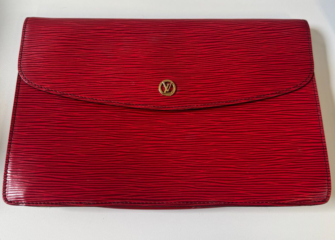 LOUIS VUITTON red envelope clutch bag, w dust bag
