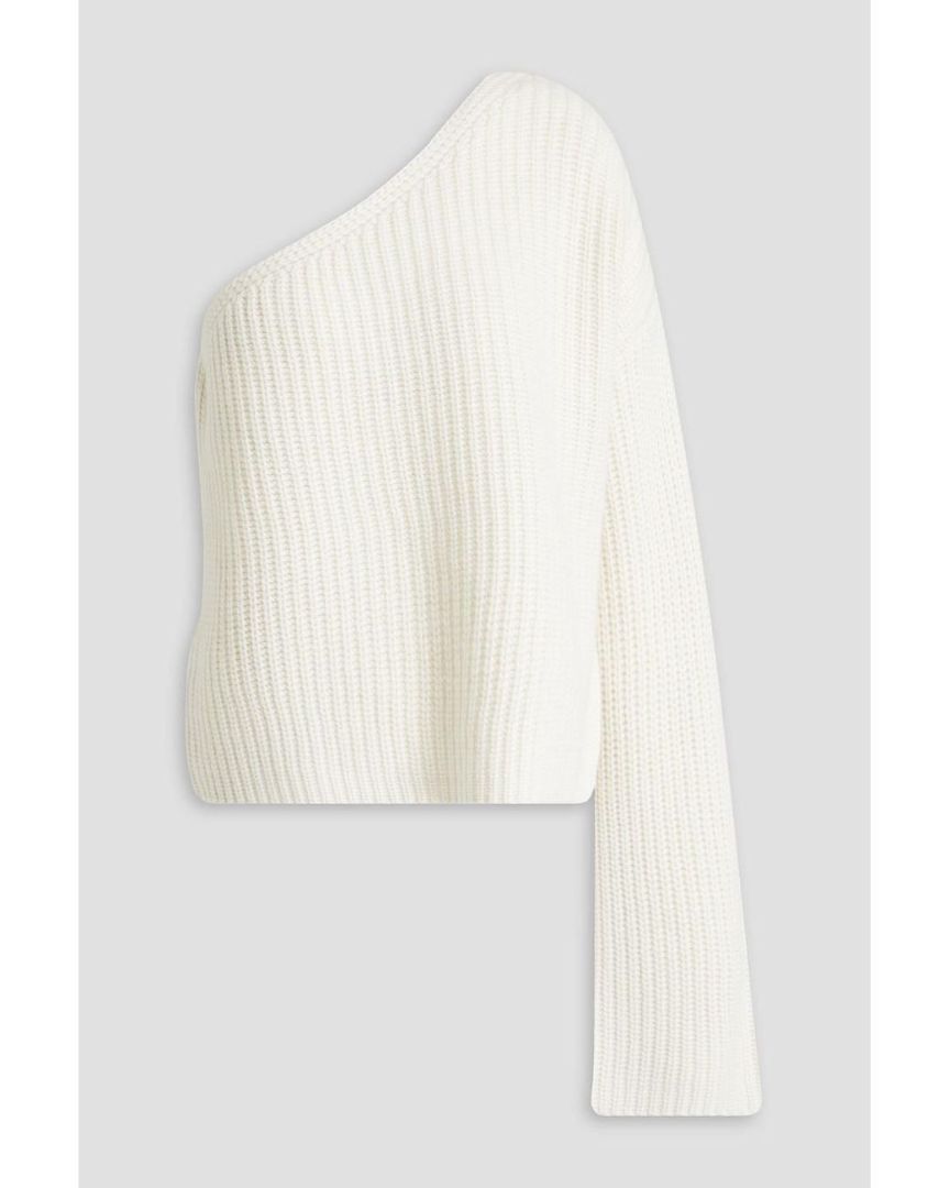 LISA YANG white 100% cashmere one arm off shoulder sweater