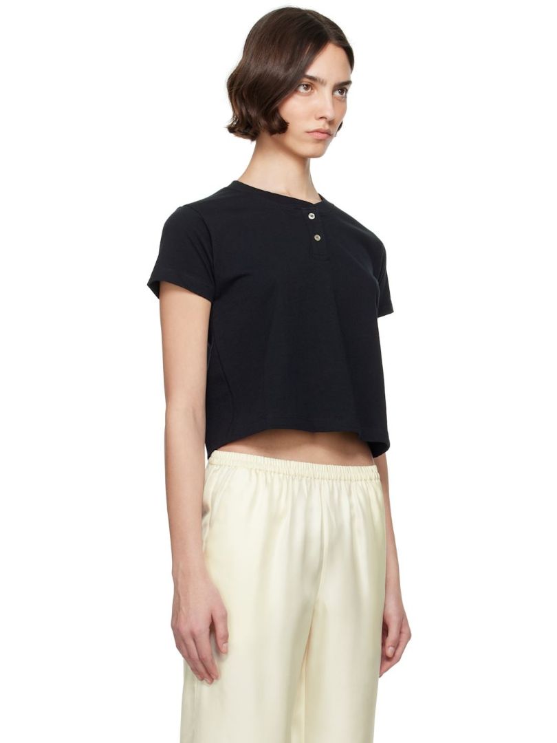 LESET black henley cropped tee