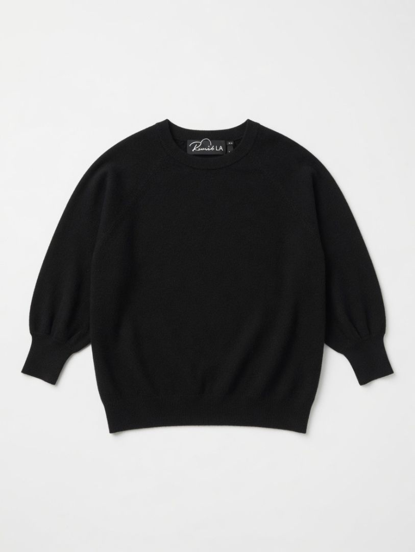 Parrish LA 100% Cashmere Black Crew Neck Long Sleeve Sweater