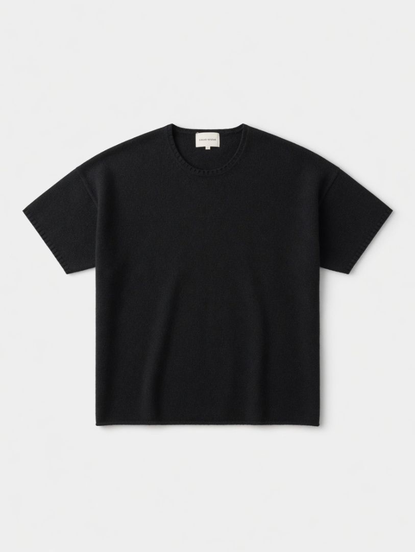 Loulou Studio Black Crew Neck Short Sleeve Sweater