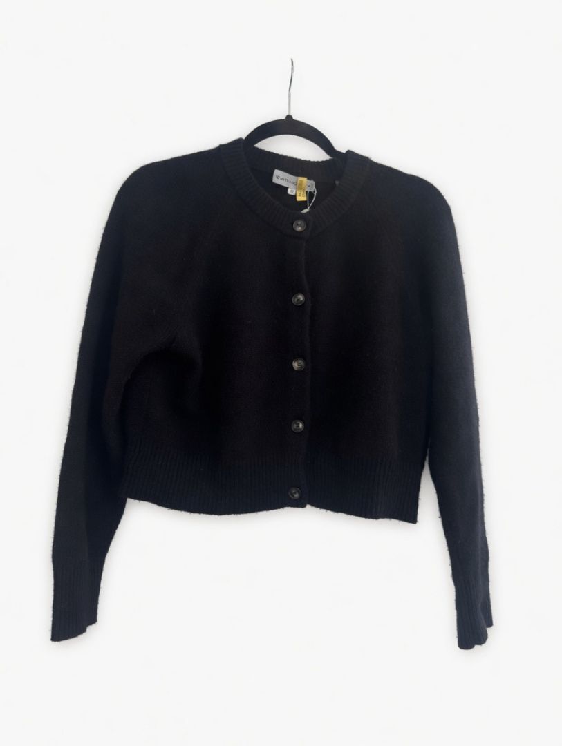 White & Warren Black 100% Cashmere Button Down Cardigan