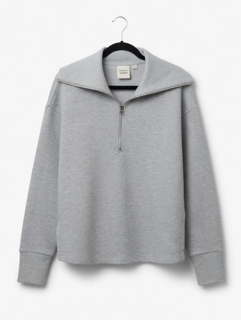 Varley Heather Grey Quarter Zip Mock Neck Pullover Sweatshirt