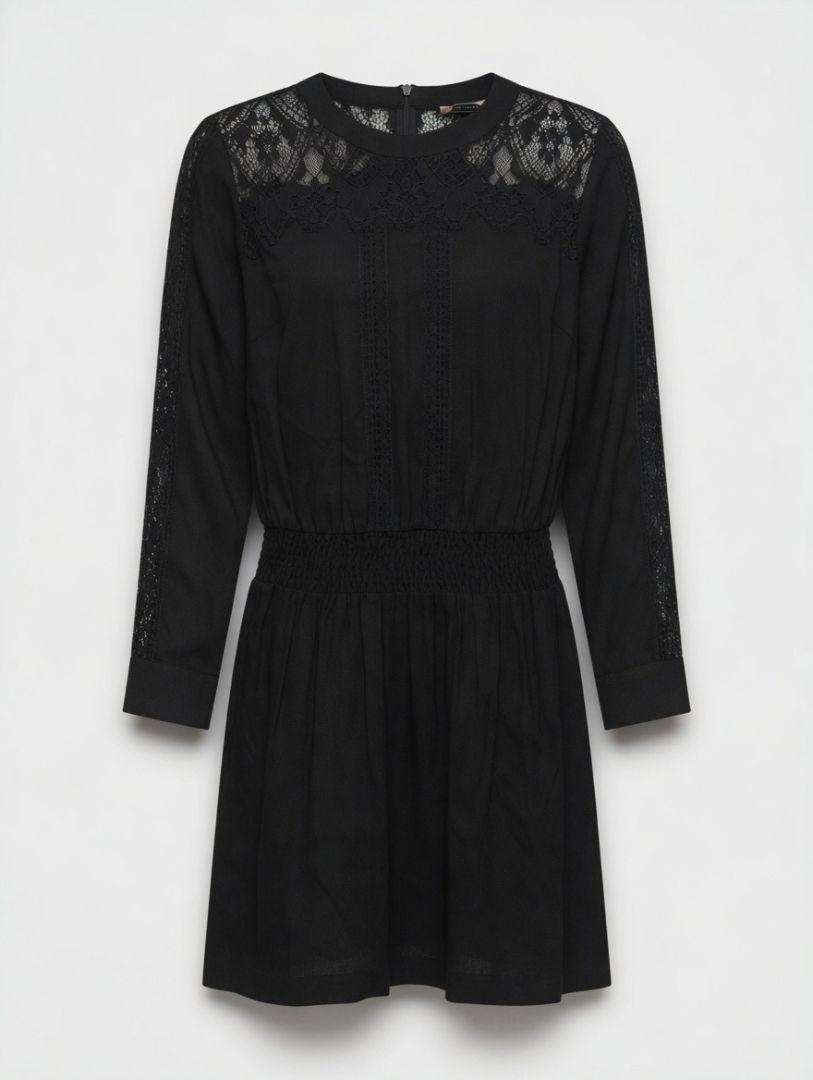 Sea New York Black Midi Longsleeved Dress with cinched waist
