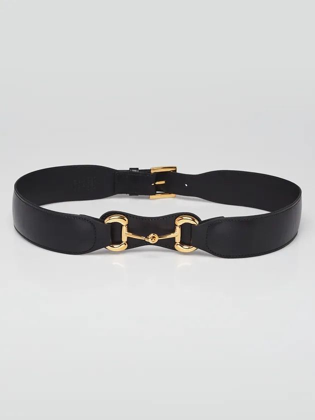 Gucci Black Leather Gold Horsebit Buckle Belt