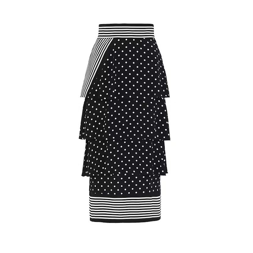STELLA MCCARTNEY BLACK WHITE POLKA DOT TIERED MIDI SKIRT