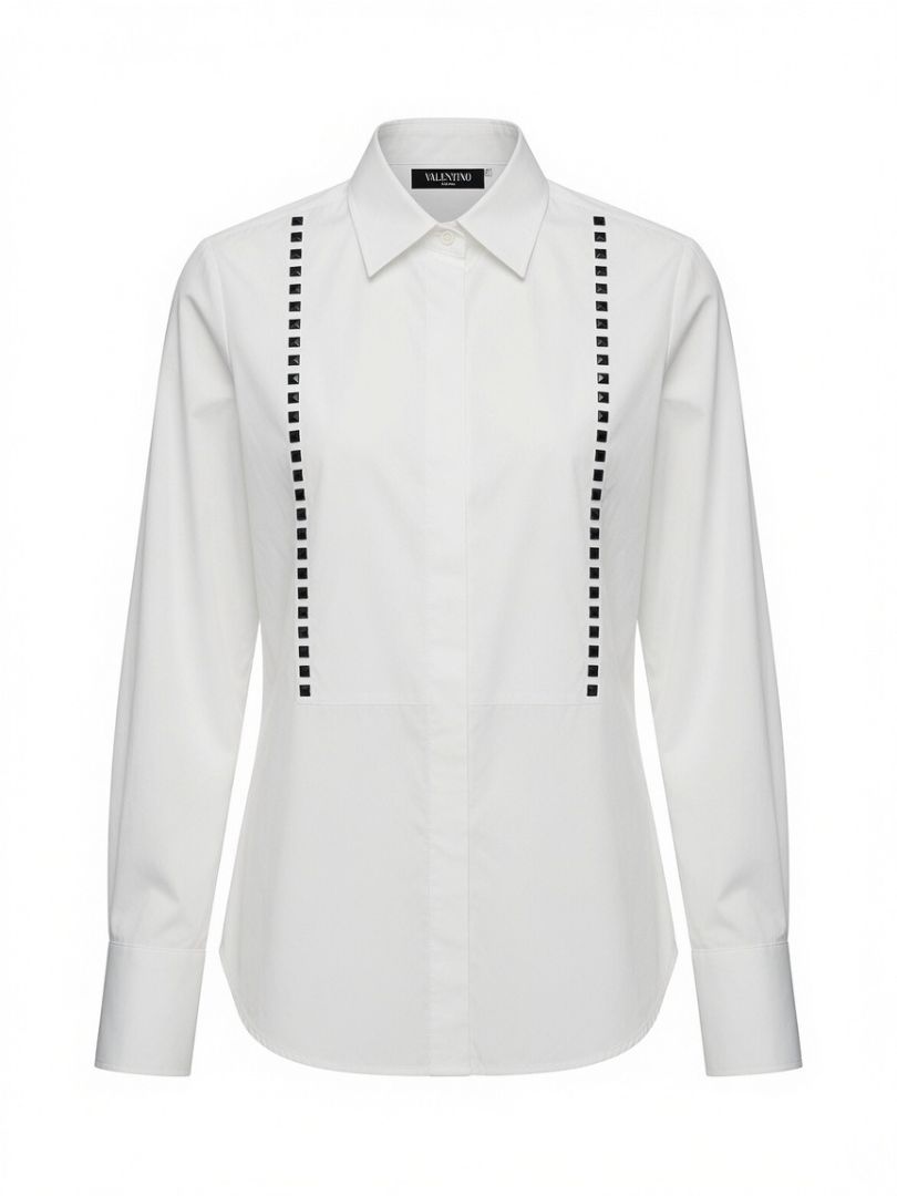 VALENTINO WHITE ROCK-STUD BUTTON-UP SHIRT