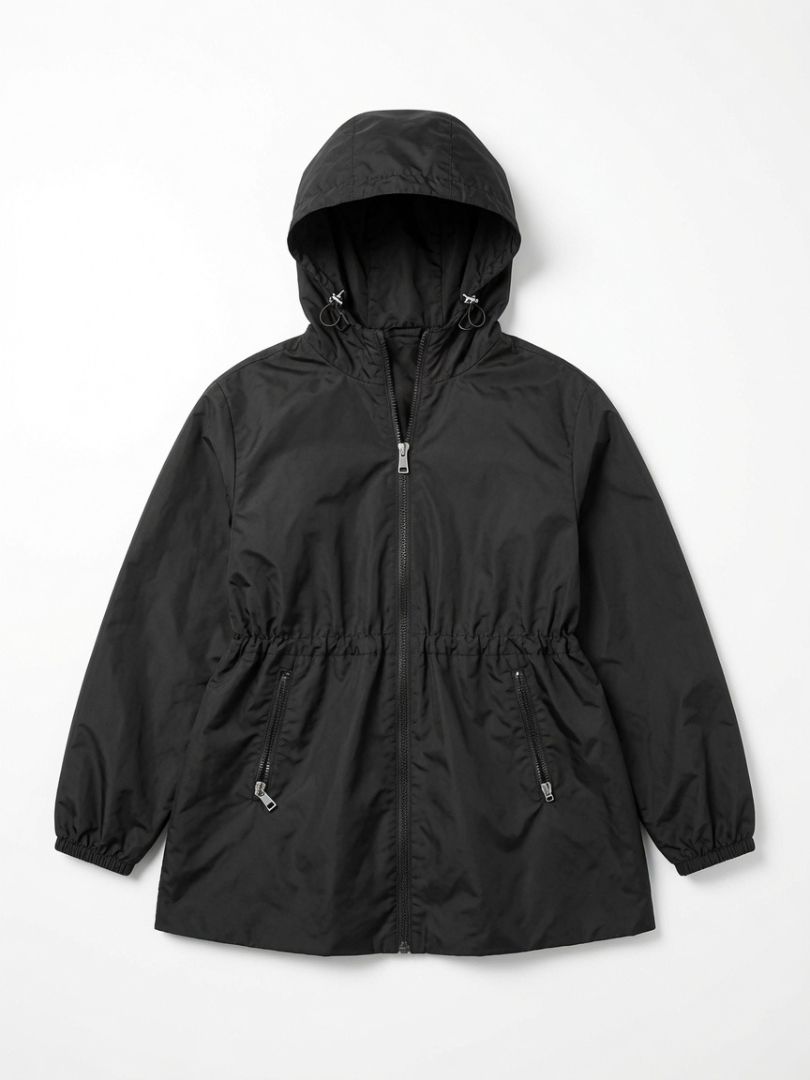 Moncler Black Hooded Cinched Waist Windbreaker Jacket