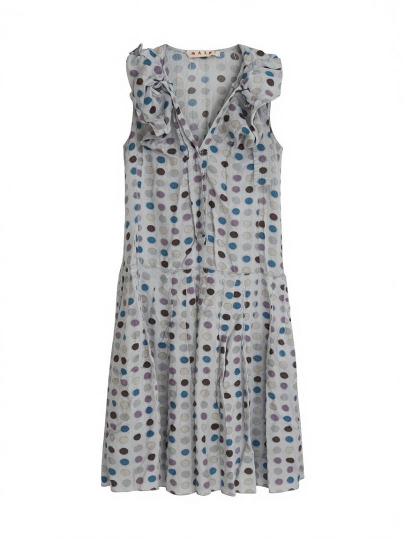 MARNI SLEEVELESS POLKA DOT MIDI DRESS WITH PLEATED BOTTOM