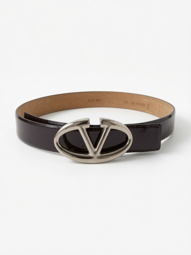 VAlenTINO PURPLE PATENT LEAHTER LOGO BELT