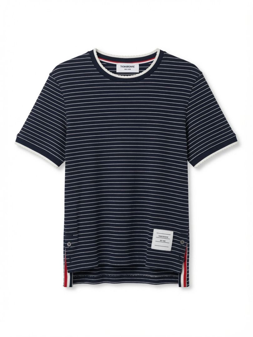 THOM BROWNE knit tshirt, navy with white stripes