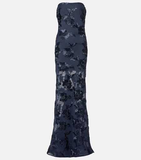 ROTATE sleeveless navy mesh maxi dress with embroidered satin flowers NWT mesh maxi tube dress
