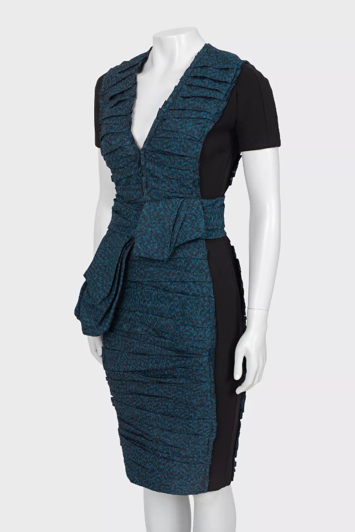 BURBERRY PRORSUM blue and black tshirt dress with rusching