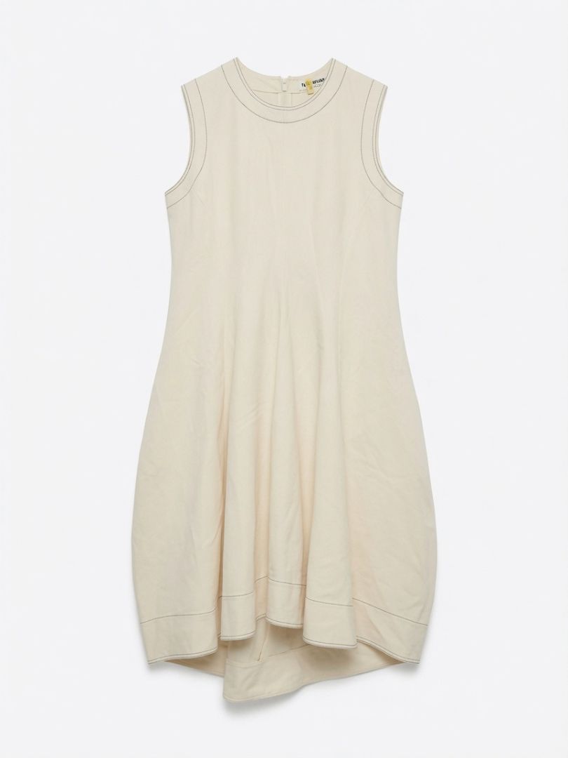 Jil Sander Cream Sleevelesss High-Low Midi Dress