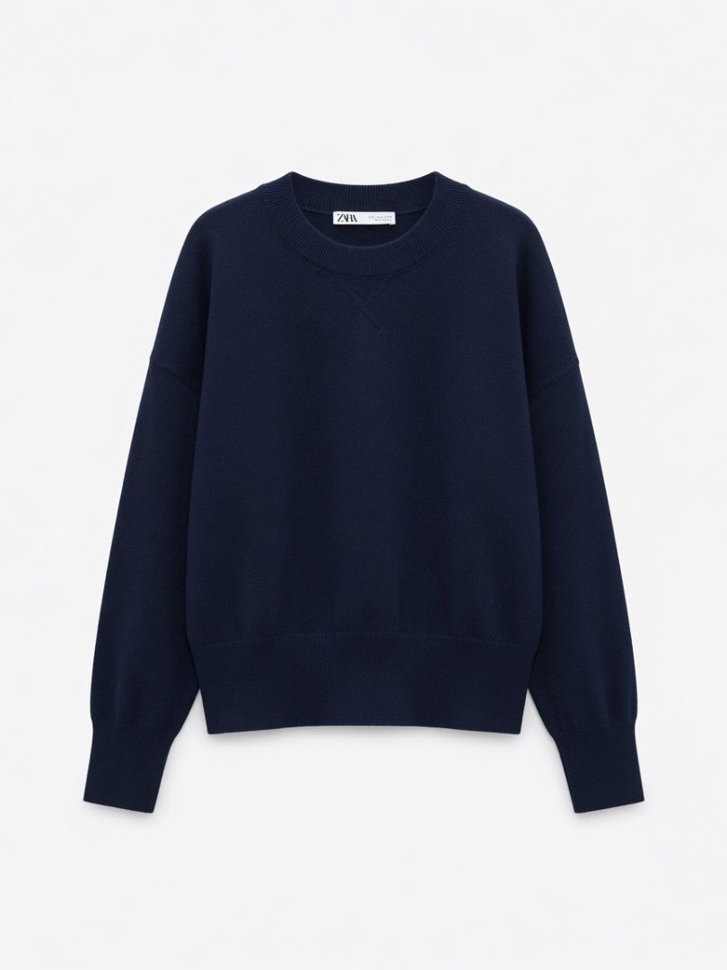 Zara Navy Blue Crew Neck Sweater