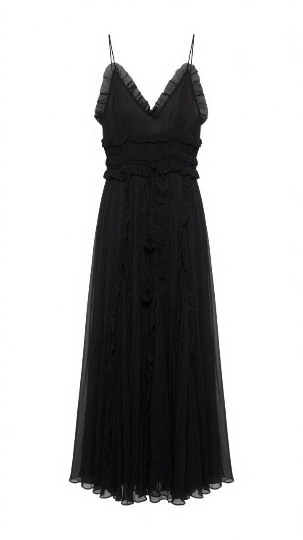 LEE MATHEWS BLACK SILK ORGANZA DRESS WITH SLIP