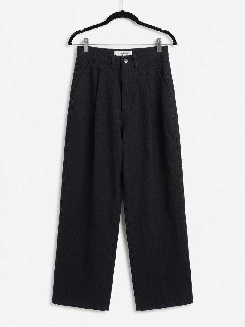 THE FRANKIE SHOP navy 100% cotton wide leg pants
