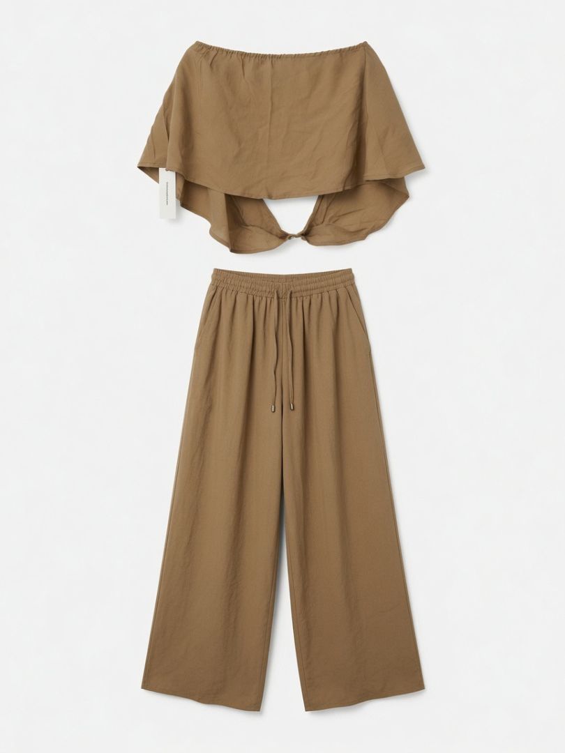COMMENSE brown set, wide leg drawstring pants and tank top