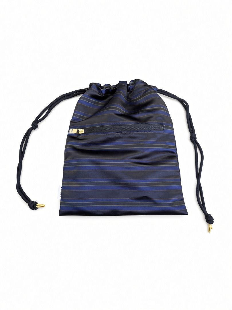 Sacai Navy Striped Satin Drawstring Pouch