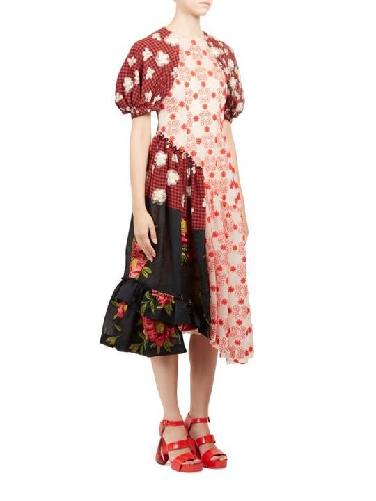 SIMONE ROCHA floral patchwork dress with pearl floral appliques