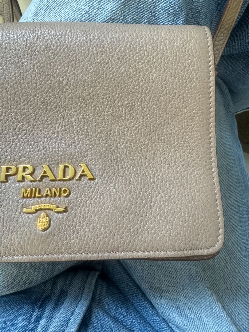 Prada Taupe Pebbled Leather Crossbody Bag