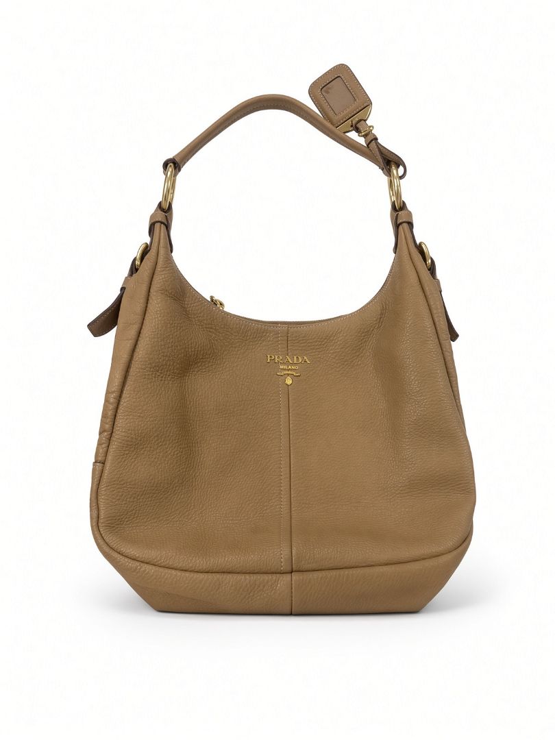 Prada Beige Leather Hobo Bag