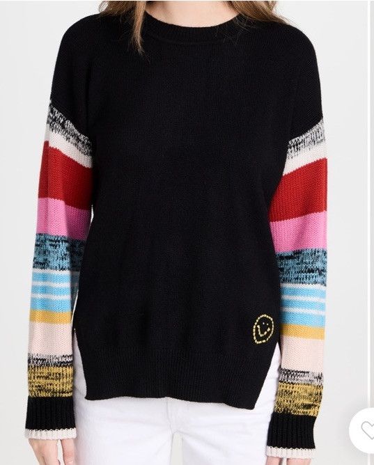 Kerri Rosenthal Black Smiley Rainbow Seeve Sweater