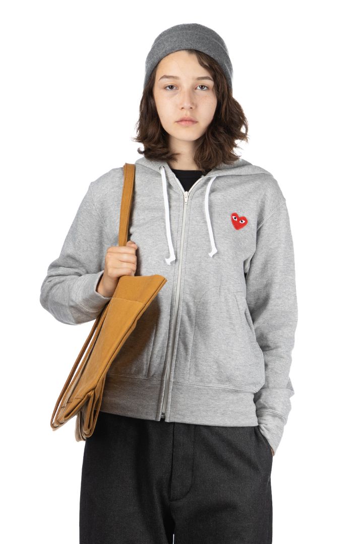 PLAY COMME DES GARCONS grey zip up hoodie with heart logo 100% cotton