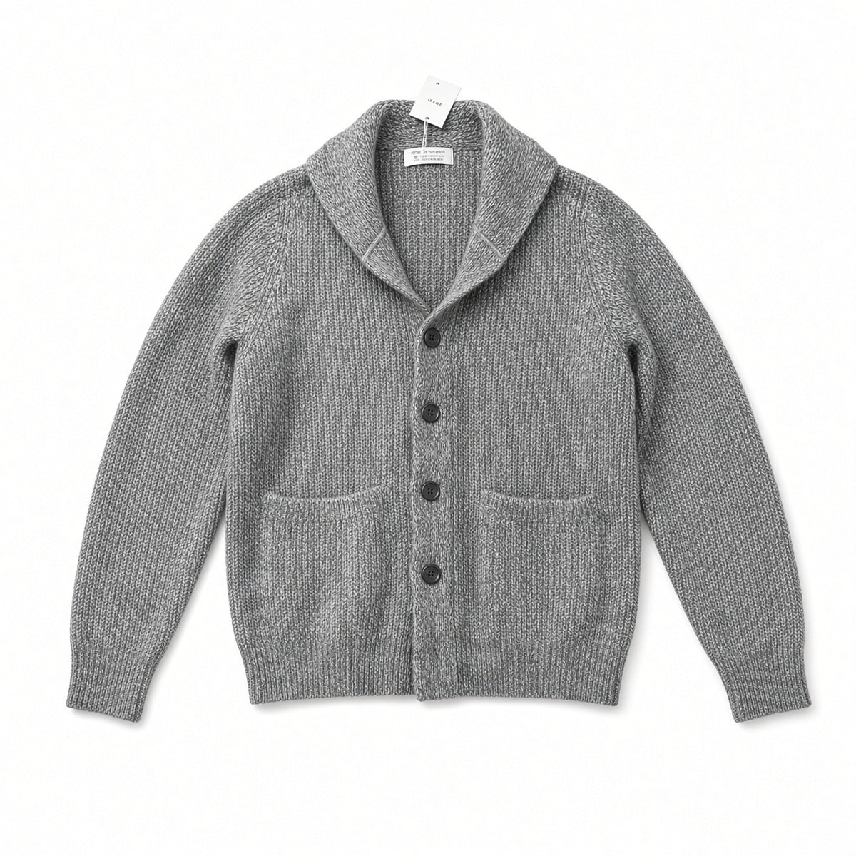 Brunello Cucinelli Grey Cashmere Marled Shawl Collar Button Cardigan