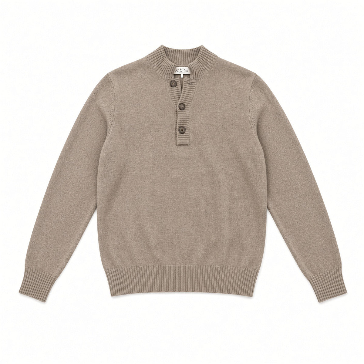 Brunello Cucinelli Cashmere Taupe Mock Neck Henley Sweater