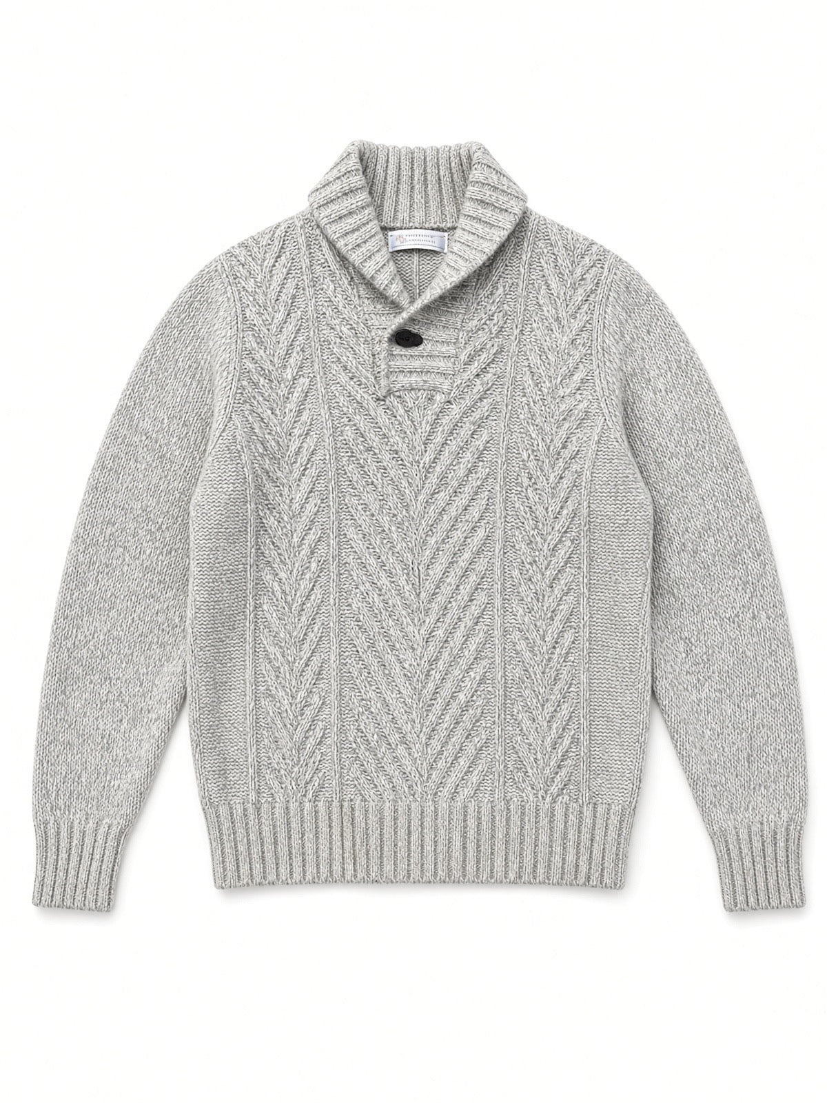 Brunello Cucinelli Cashmere Grey Cable Knit Cashmere Shawl Collar