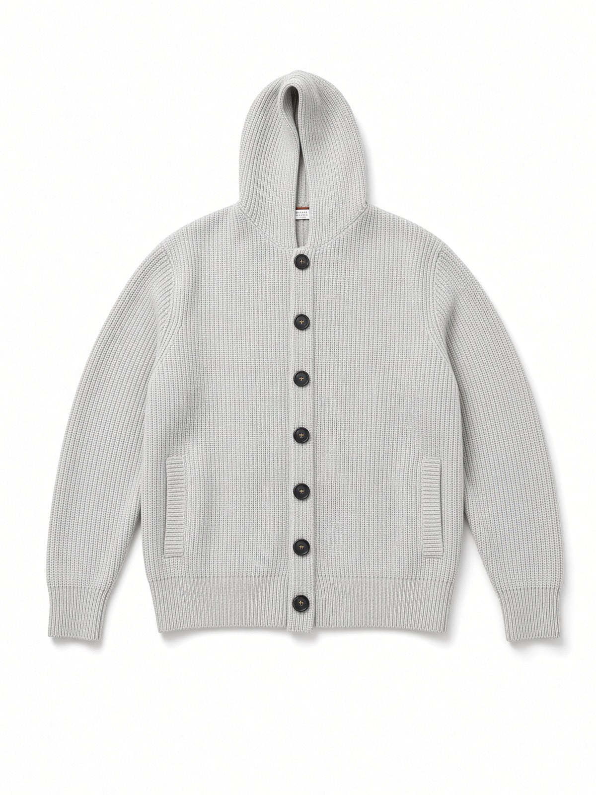 Brunello Cucinelli Grey Wool and Cashmere Ribbed Hooded Button Cardigan
