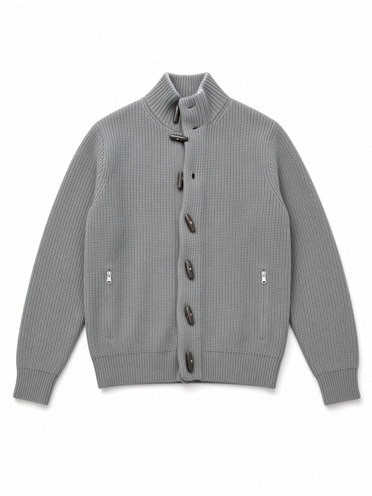 Brunello Cucinelli Grey Cashmere Toggle Button Cardigan with Zip Pockets
