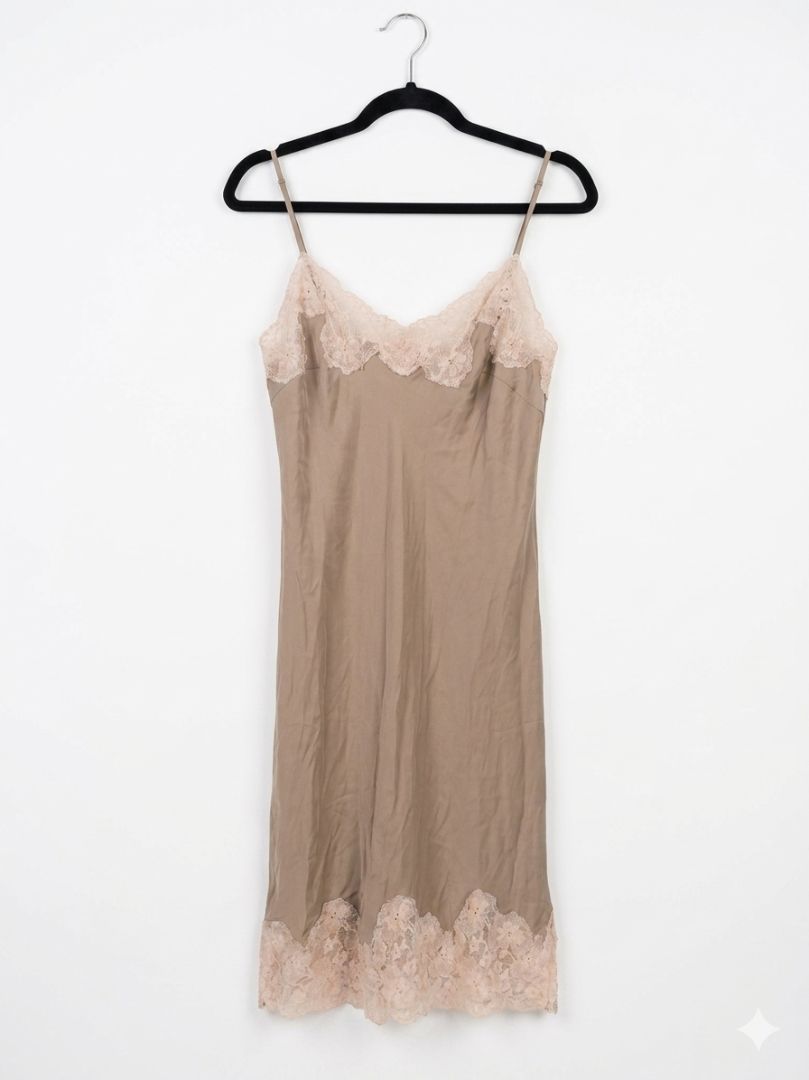 GOLD HAWK taupe with lace slip dress