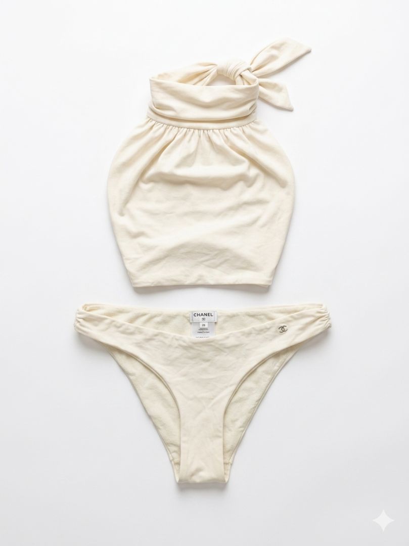 CHANEL white swimsuit 2 piece set